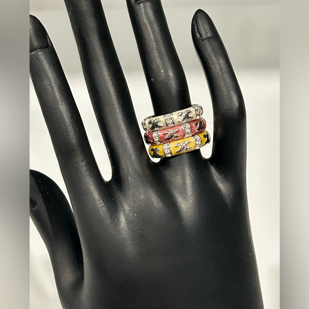 Lauren G Adams Set of 3 Enamel & Crystal Rings       Size 7